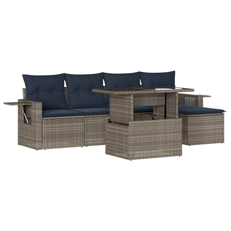 Ensemble de canapé de jardin 6 pcs avec coussins gris résine tressée - 2