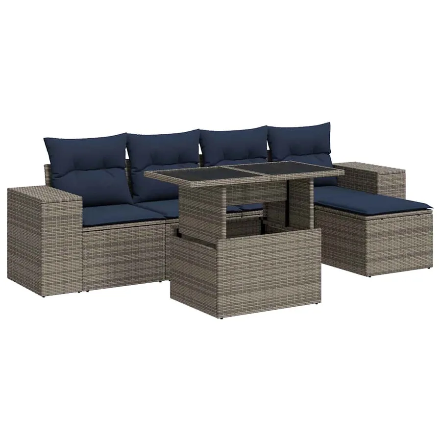Salon de jardin avec coussins 6 pcs gris résine tressée acacia - 2