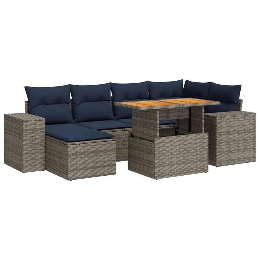Salon de jardin avec coussins 7 pcs gris résine tressée - 2