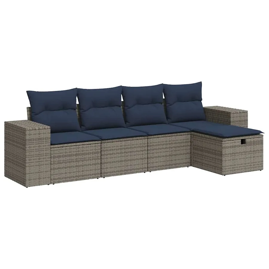 Salon de jardin 5 pcs avec coussins gris résine tressée - 2