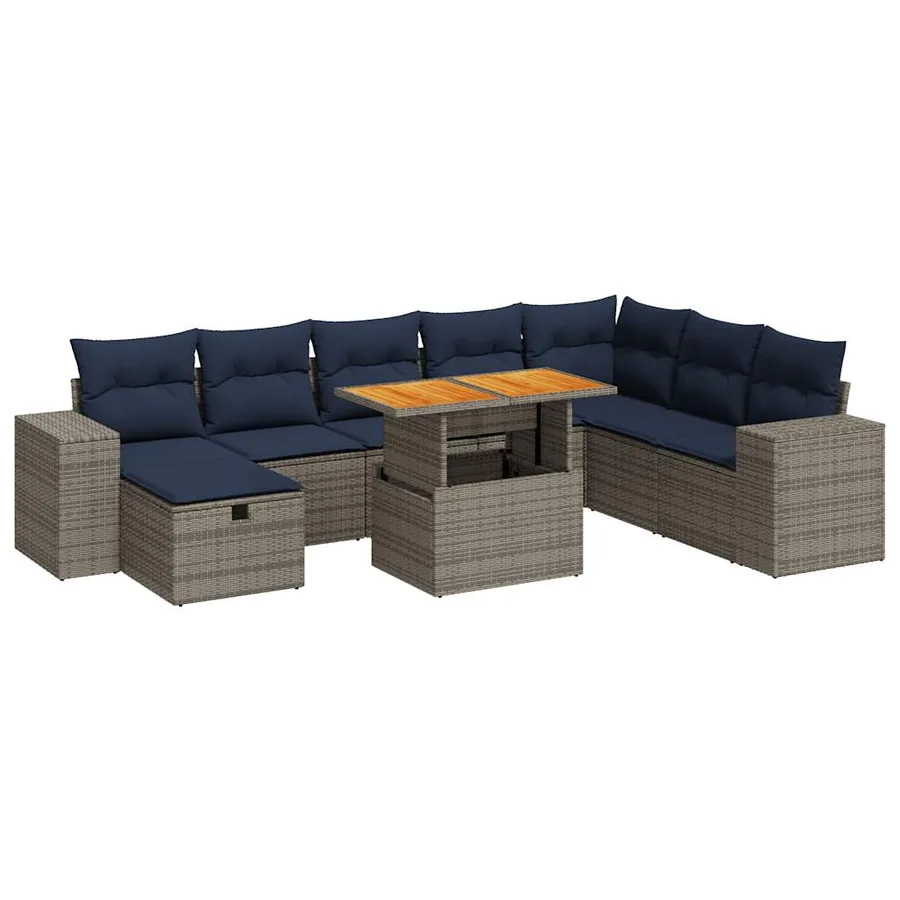 Salon de jardin avec coussins 9 pcs gris résine tressée acacia - 2