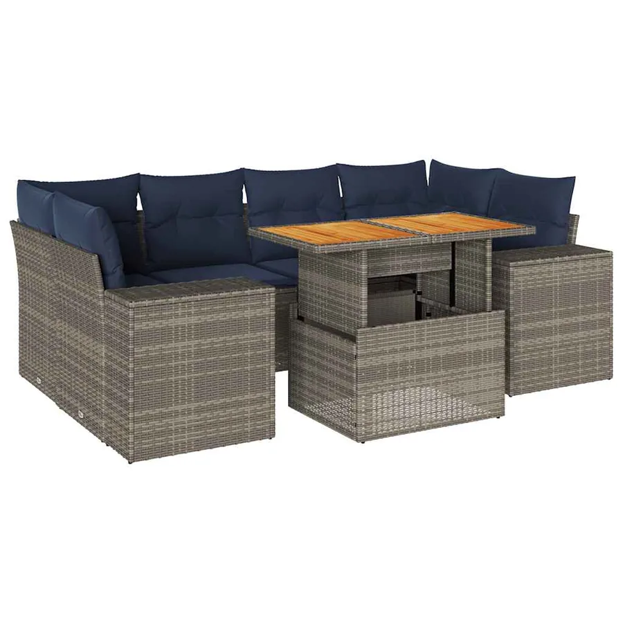 Salon de jardin avec coussins 7 pcs gris résine tressée - 2