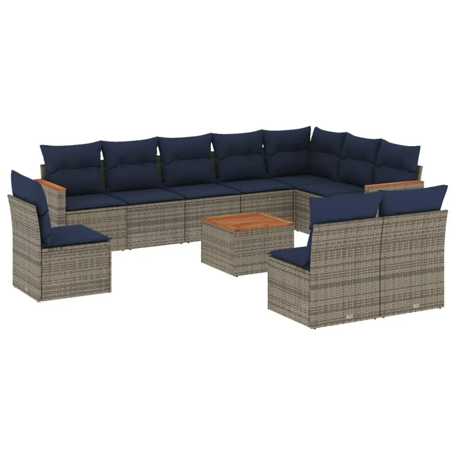 Ensemble de canapé de jardin 11 pcs avec coussins gris résine tressée - 2