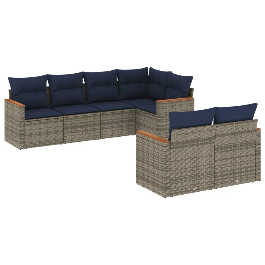 Ensemble de canapé de jardin 7 pcs avec coussins gris résine tressée - 2