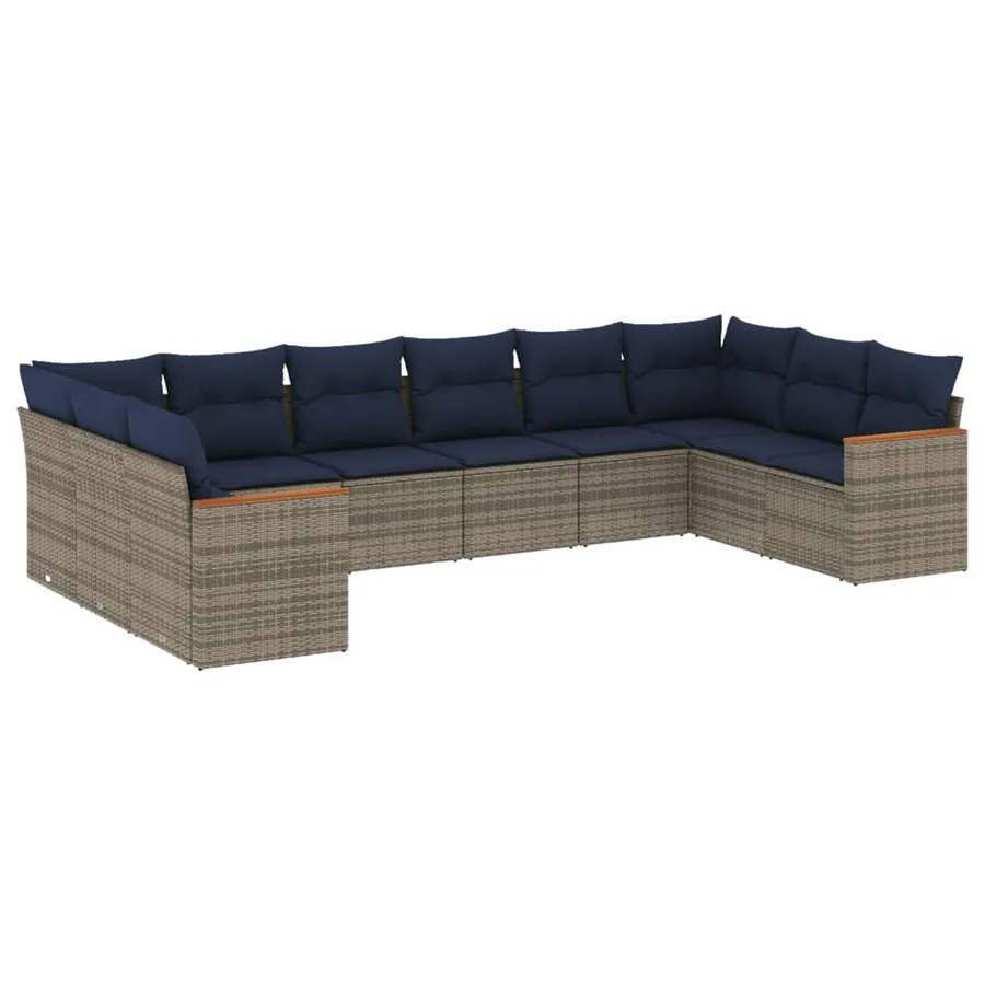 Ensemble de canapé de jardin 10 pcs avec coussins gris résine tressée - 2