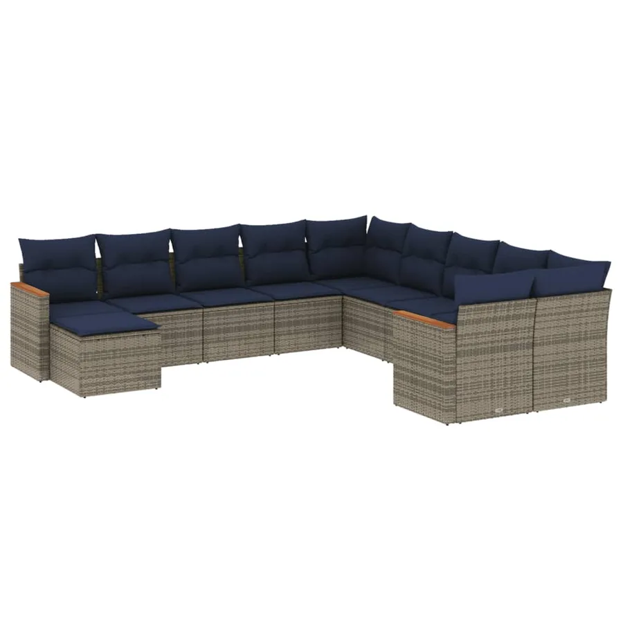 Ensemble de canapé de jardin 11 pcs avec coussins gris résine tressée - 2