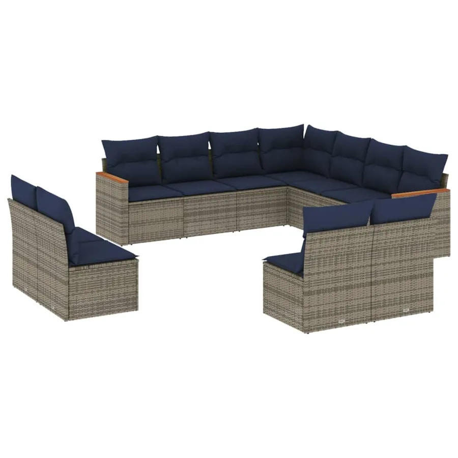 Ensemble de canapé de jardin 11 pcs avec coussins gris résine tressée - 2