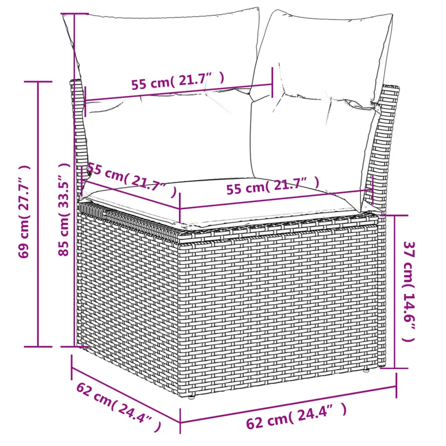 Ensemble de canapé de jardin 10 pcs avec coussins gris résine tressée - 10