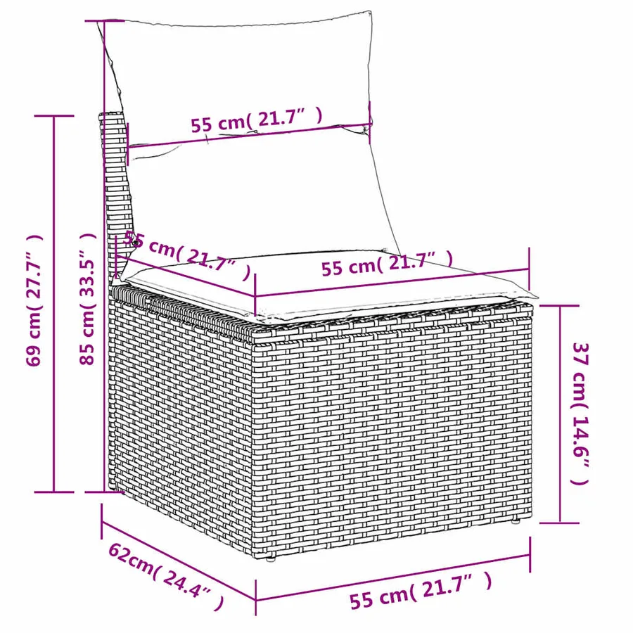 Ensemble de canapé de jardin 10 pcs avec coussins gris résine tressée - 11