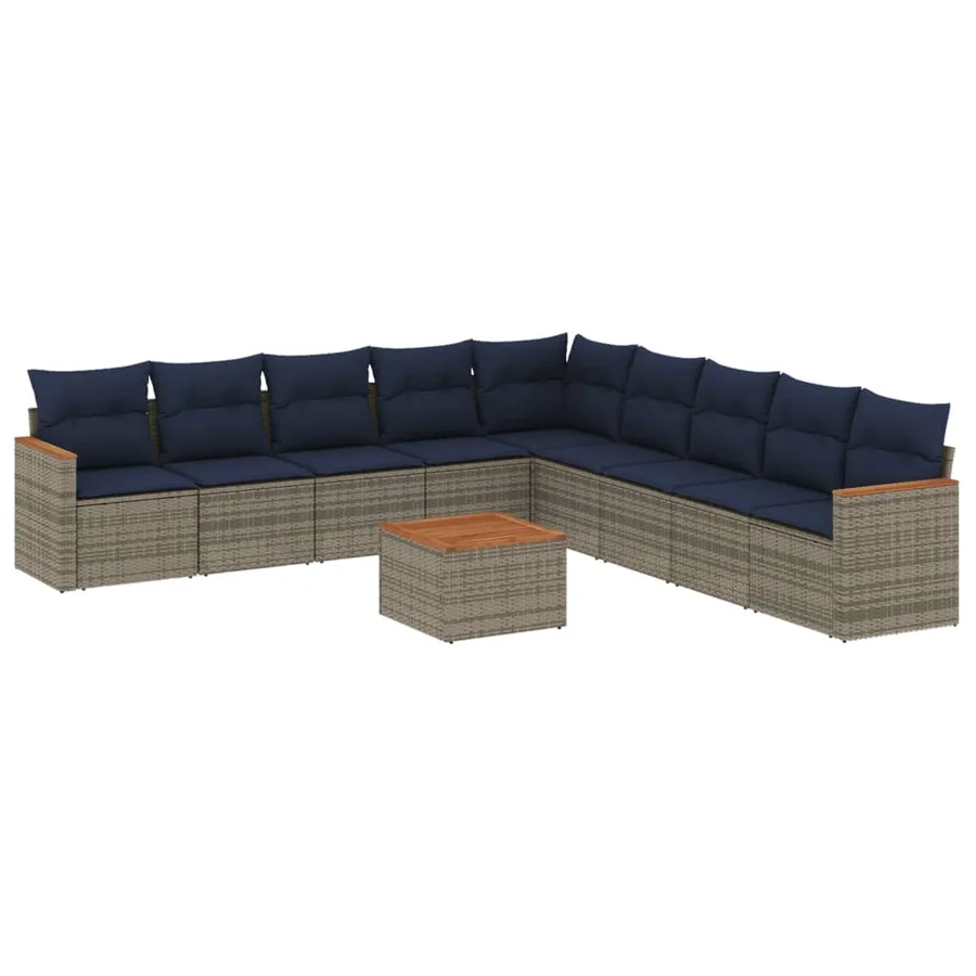 Ensemble de canapé de jardin 10 pcs avec coussins gris résine tressée - 2