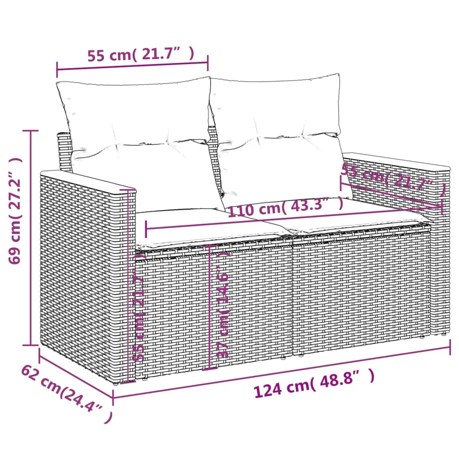 Ensemble de canapé de jardin 10 pcs avec coussins gris résine tressée - 9