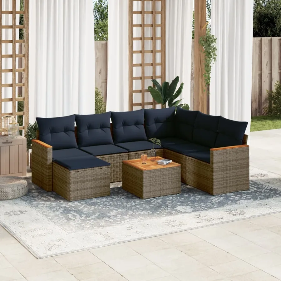 Ensemble de canapé de jardin 8 pcs avec coussins gris résine tressée