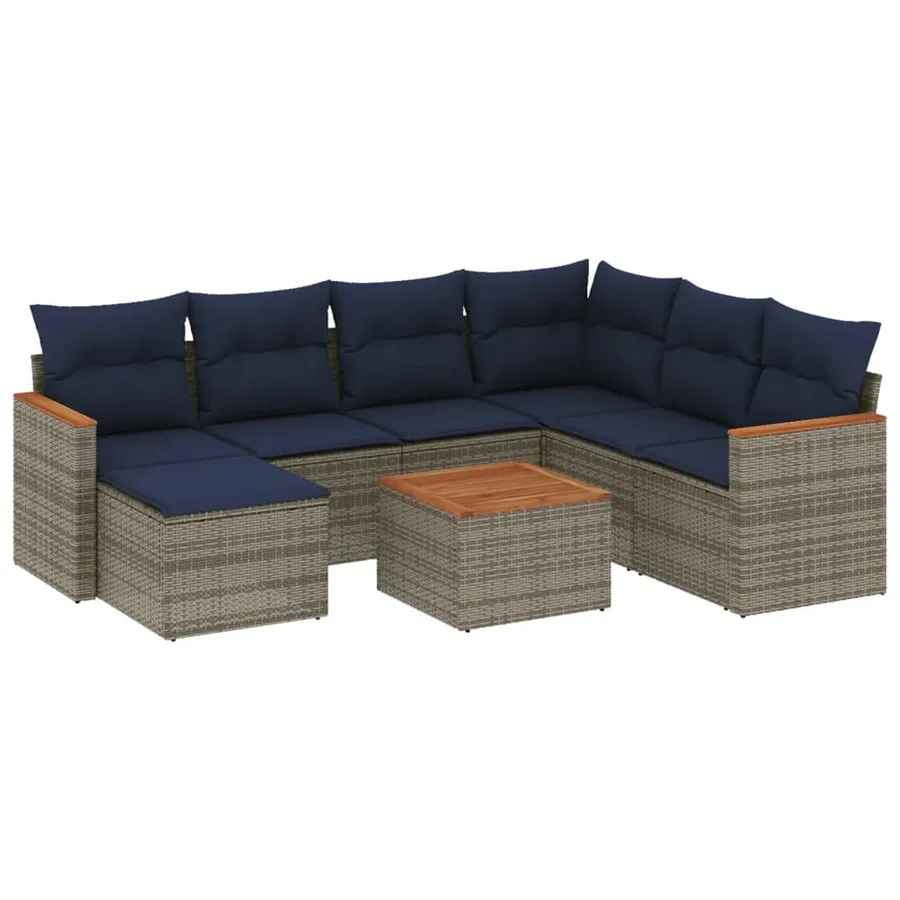 Ensemble de canapé de jardin 8 pcs avec coussins gris résine tressée - 2