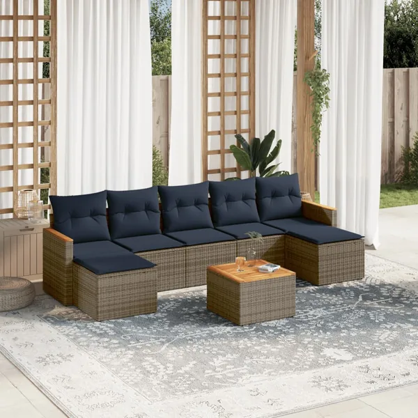 Ensemble de canapé de jardin 8 pcs avec coussins gris résine tressée