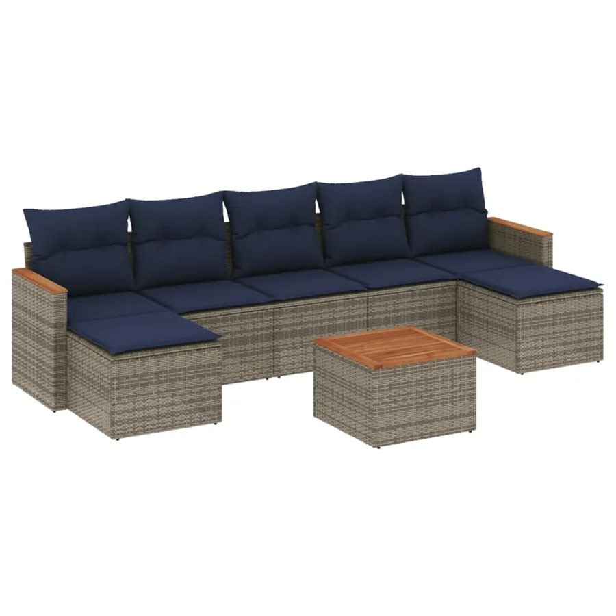 Ensemble de canapé de jardin 8 pcs avec coussins gris résine tressée - 2
