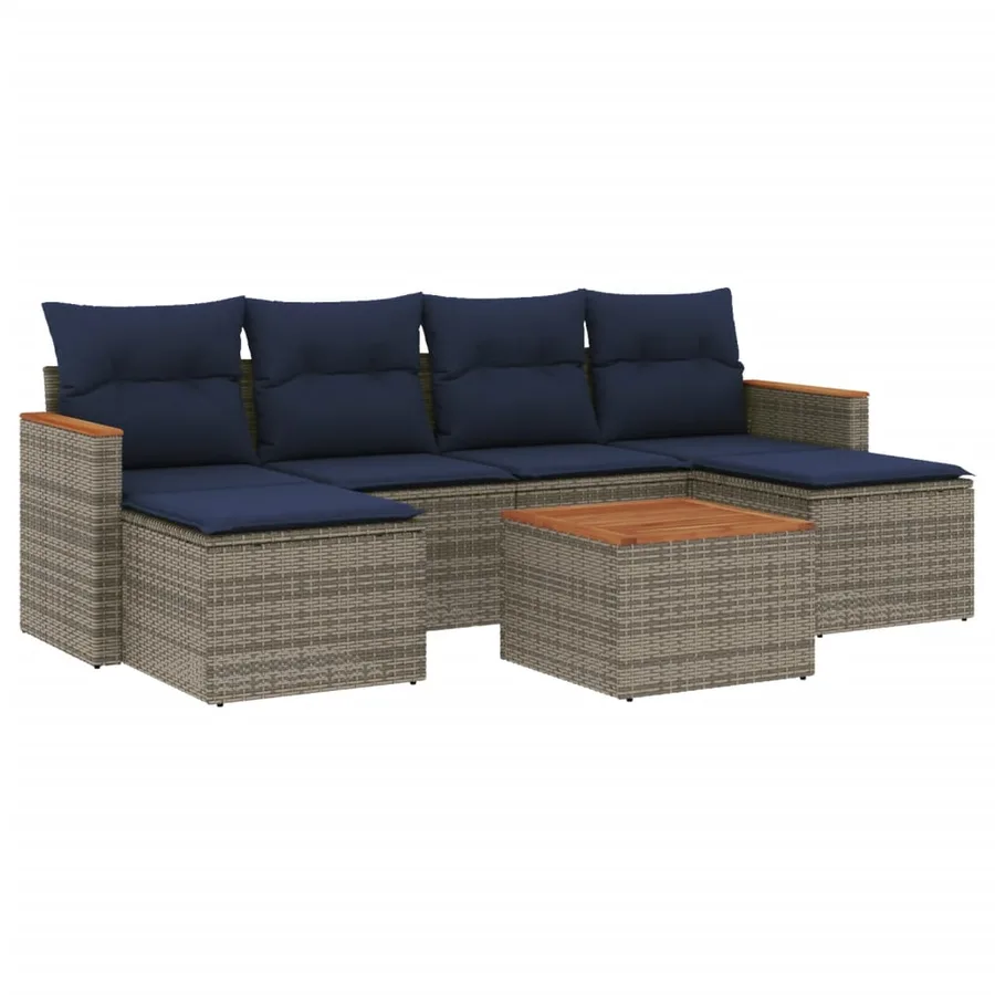 Ensemble de canapé de jardin 7 pcs avec coussins gris résine tressée - 2