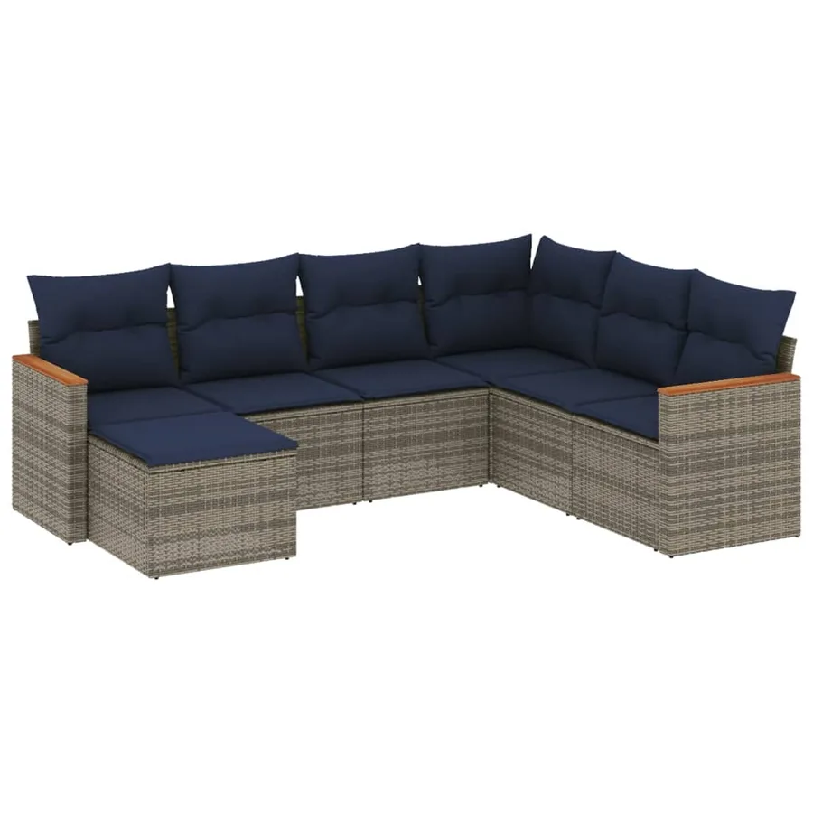 Ensemble de canapé de jardin 7 pcs avec coussins gris résine tressée - 2