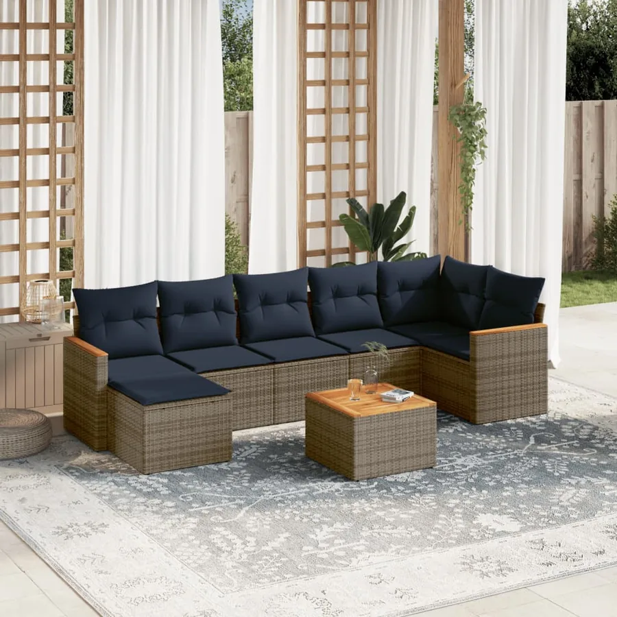 Ensemble de canapé de jardin 8 pcs avec coussins gris résine tressée