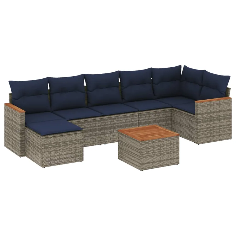 Ensemble de canapé de jardin 8 pcs avec coussins gris résine tressée - 2