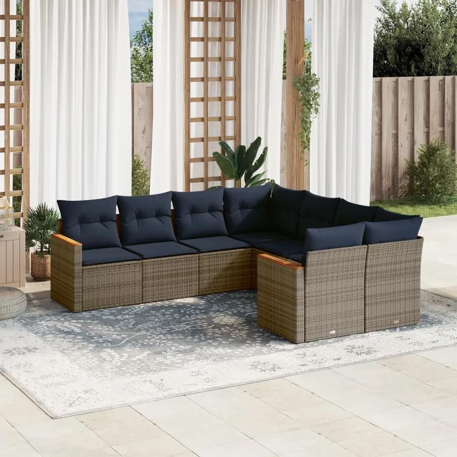 Ensemble de canapé de jardin 8 pcs avec coussins gris résine tressée