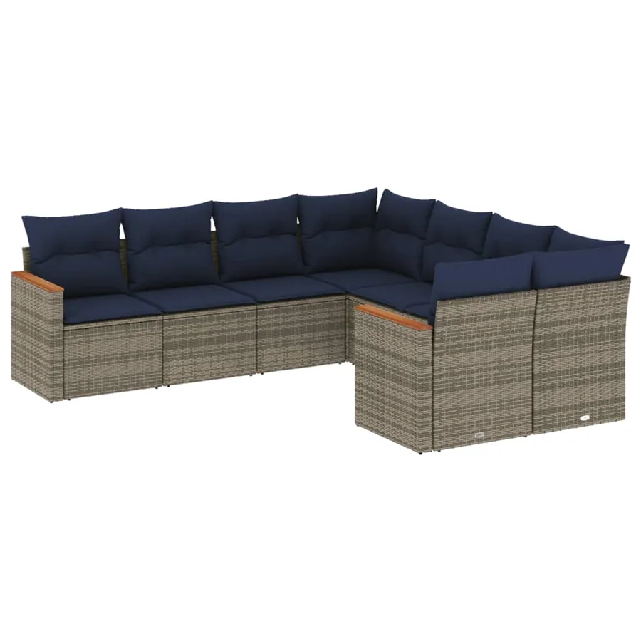 Ensemble de canapé de jardin 8 pcs avec coussins gris résine tressée - 2