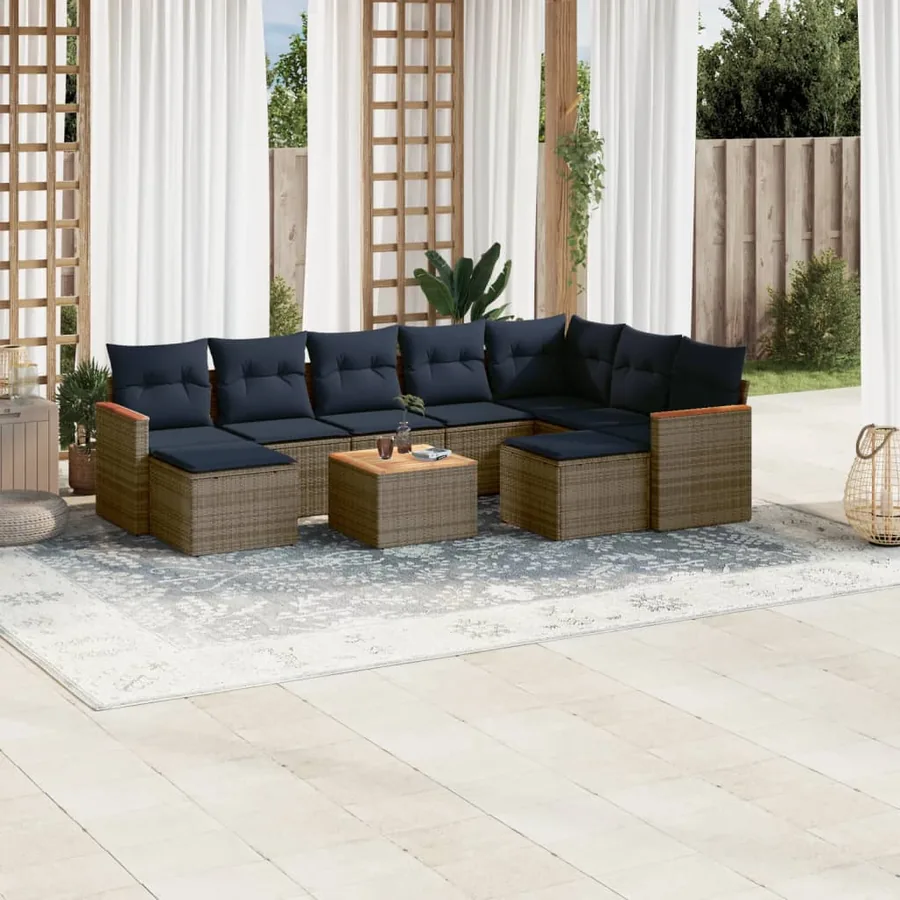 Ensemble de canapé de jardin 10 pcs avec coussins gris résine tressée