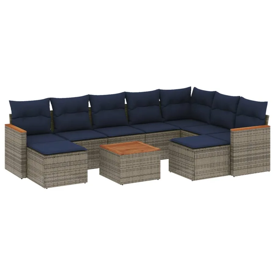 Ensemble de canapé de jardin 10 pcs avec coussins gris résine tressée - 2