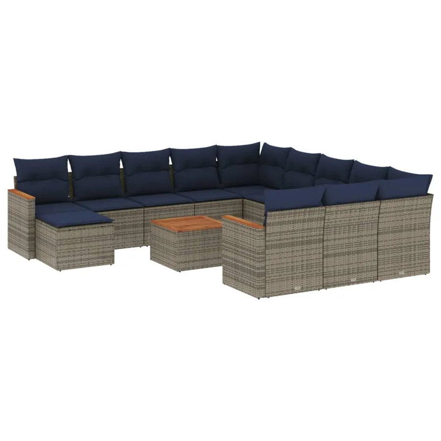 Ensemble de canapé de jardin 13 pcs avec coussins gris résine tressée - 2