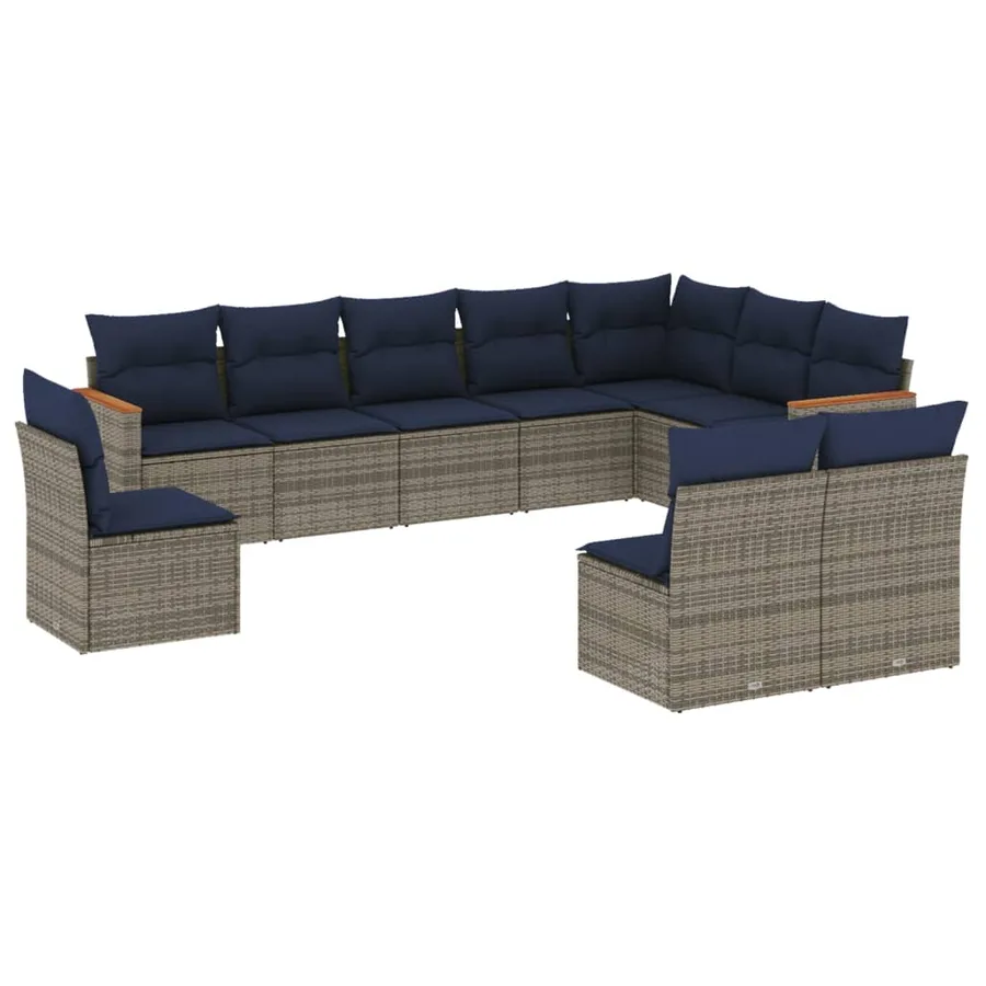 Ensemble de canapé de jardin 10 pcs avec coussins gris résine tressée - 2
