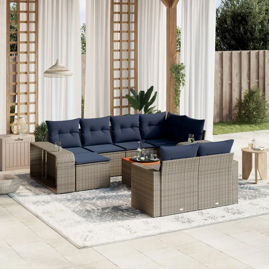 Ensemble de canapé de jardin 11 pcs avec coussins gris résine tressée