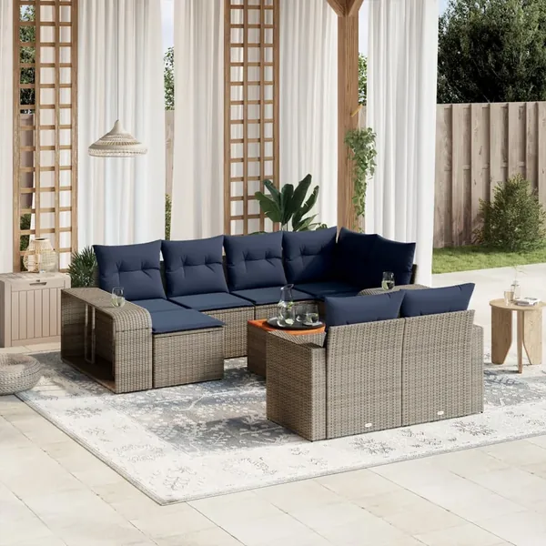 Ensemble de canapé de jardin 11 pcs avec coussins gris résine tressée