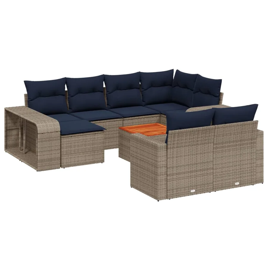 Ensemble de canapé de jardin 11 pcs avec coussins gris résine tressée - 2