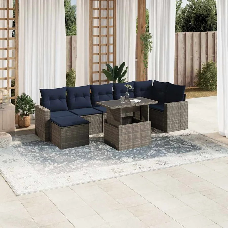 Ensemble de canapé de jardin 8 pcs avec coussins gris résine tressée
