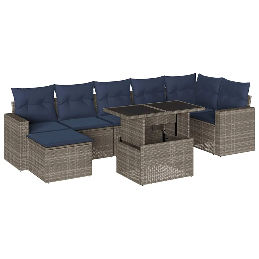 Ensemble de canapé de jardin 8 pcs avec coussins gris résine tressée - 2