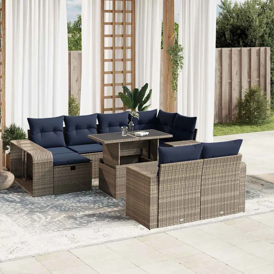 Ensemble de canapé de jardin 11 pcs avec coussins gris résine tressée