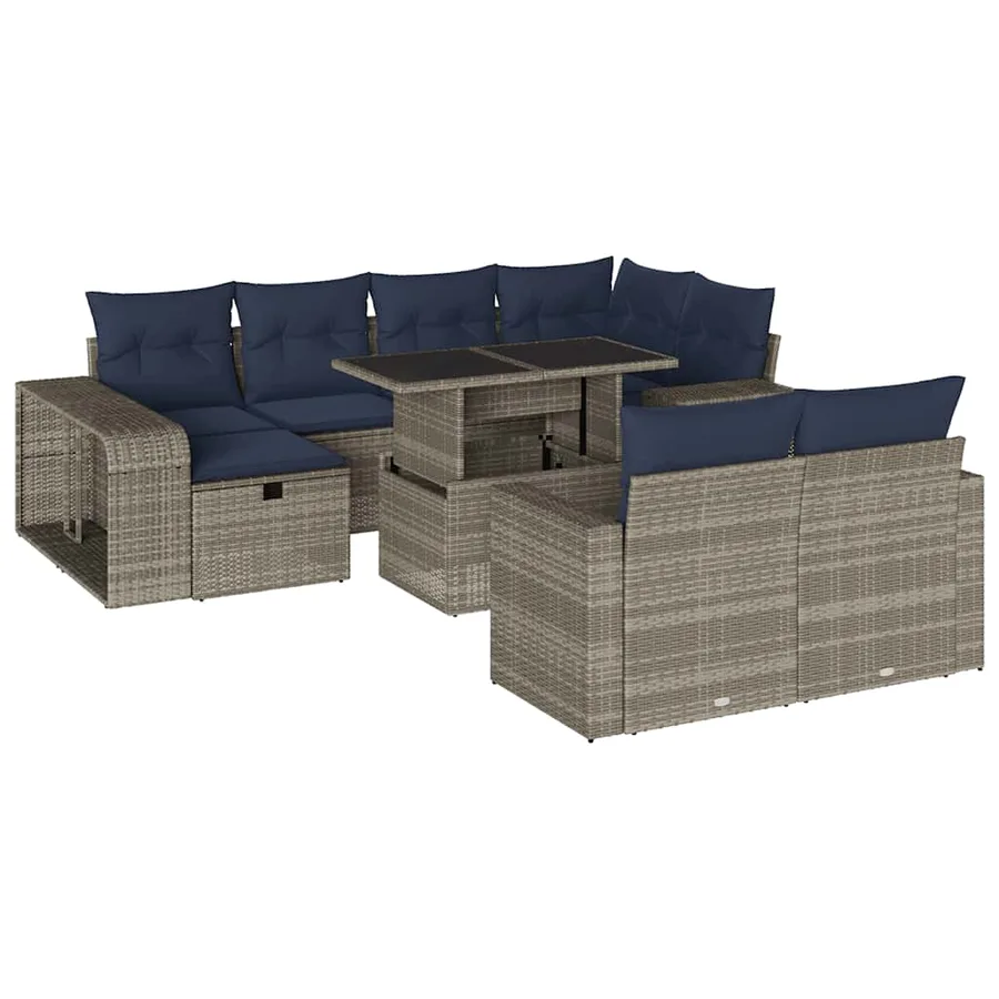 Ensemble de canapé de jardin 11 pcs avec coussins gris résine tressée - 2