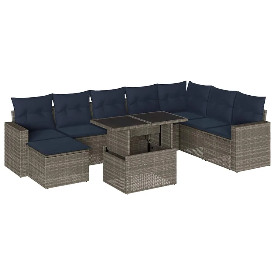 Ensemble de canapé de jardin 9 pcs avec coussins gris résine tressée - 2