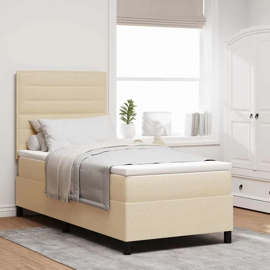 Lit à ressorts avec matelas Crème 80 x 200 cm tissu