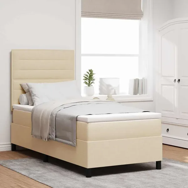 Lit à ressorts avec matelas Crème 80 x 200 cm tissu