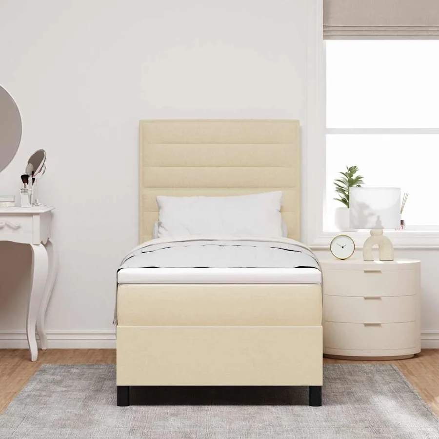 Lit à ressorts avec matelas Crème 80 x 200 cm tissu - 3