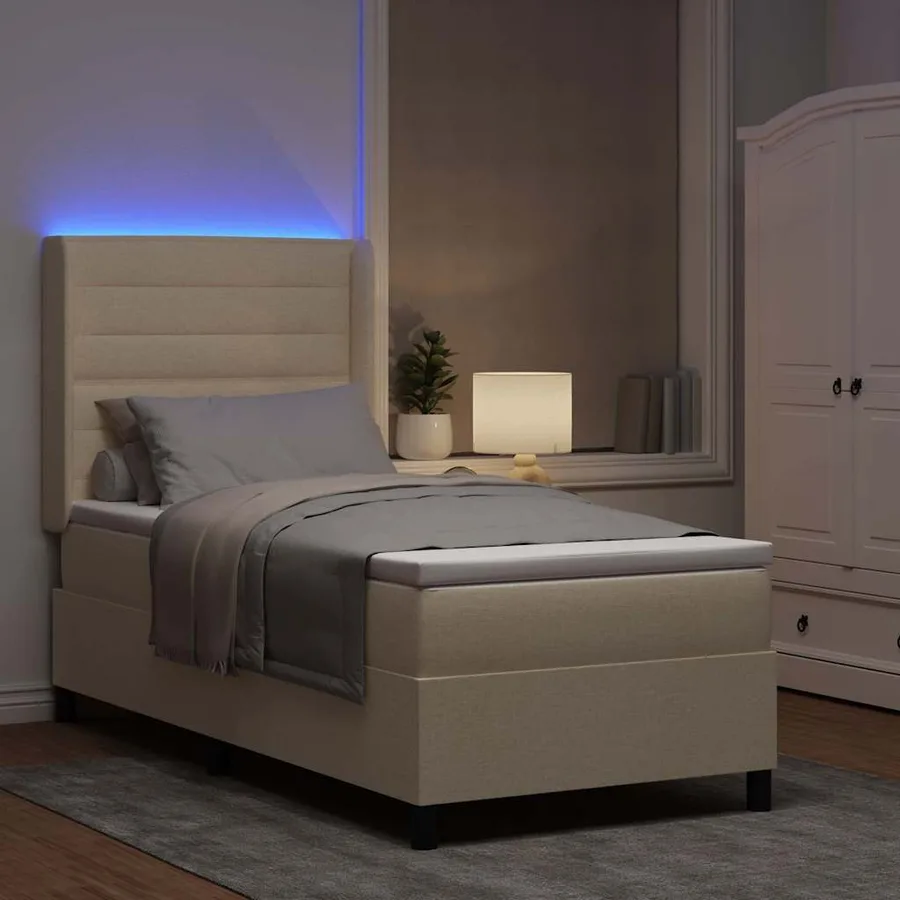 Lit à ressort LED avec matelas Crème 80 x 200 cm tissu - 5