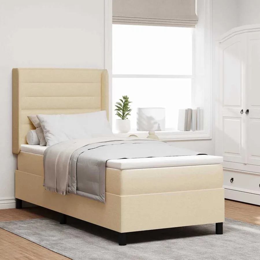 Lit à ressorts avec matelas Crème 200 x 80 cm tissu