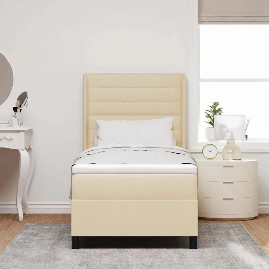 Lit à ressorts avec matelas Crème 200 x 80 cm tissu - 3
