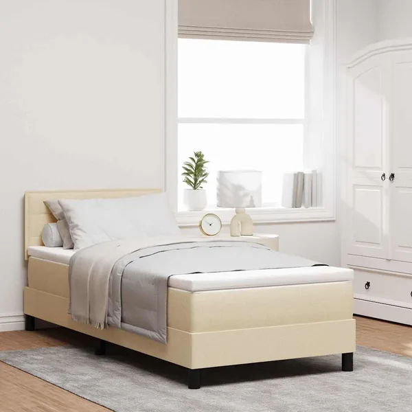 Lit à ressorts avec coussin Crème 90 x 190 cm tissu