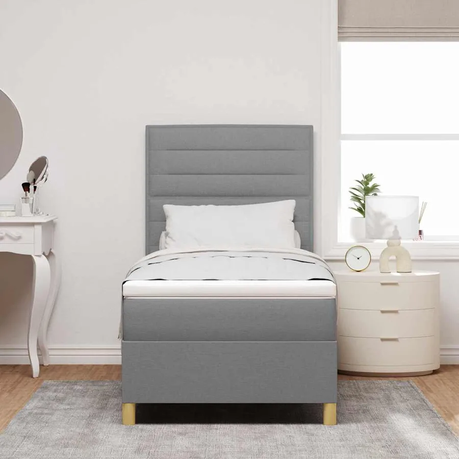 Lit à ressort LED avec matelas Gris clair 90 x 190 cm tissu - 4