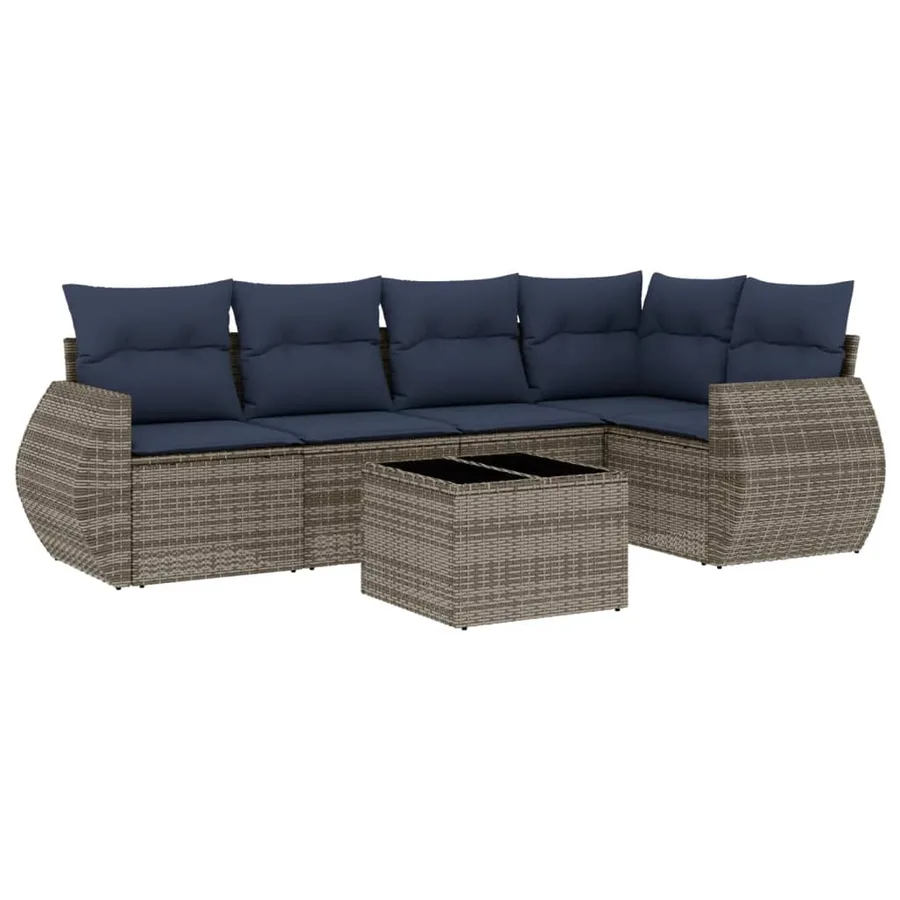 Ensemble de canapé de jardin 6 pcs avec coussins gris résine tressée - 2