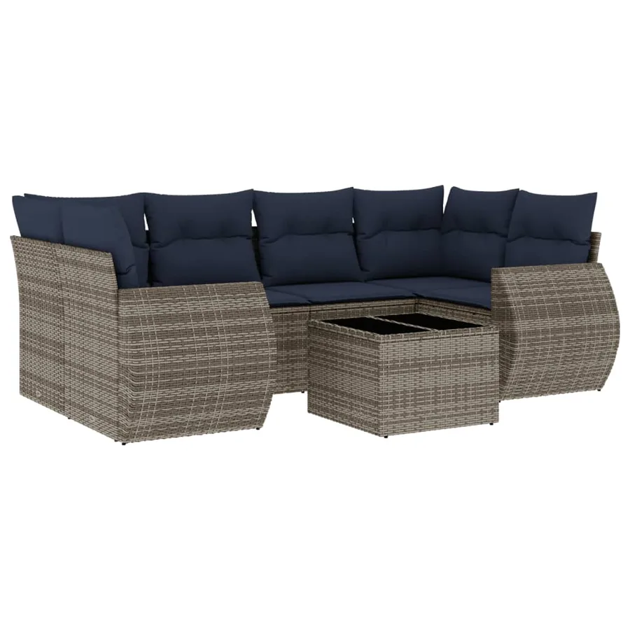 Ensemble de canapé de jardin 7 pcs avec coussins gris résine tressée - 2