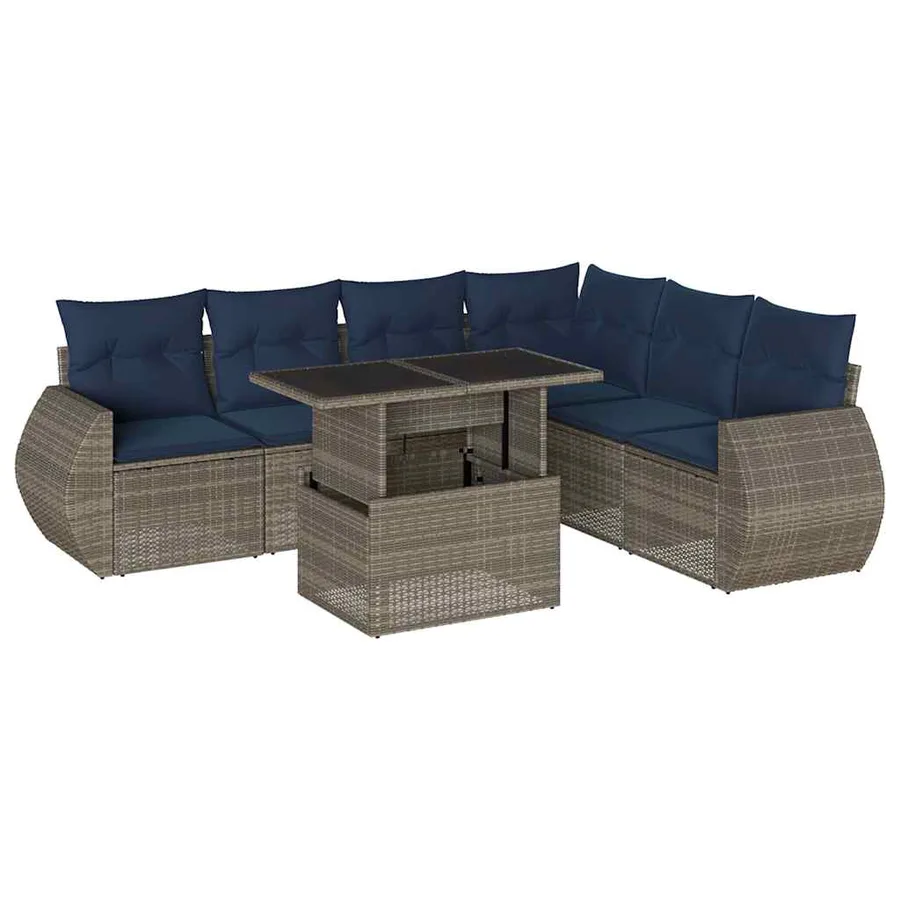 Ensemble de canapé de jardin 7 pcs avec coussins gris résine tressée - 2