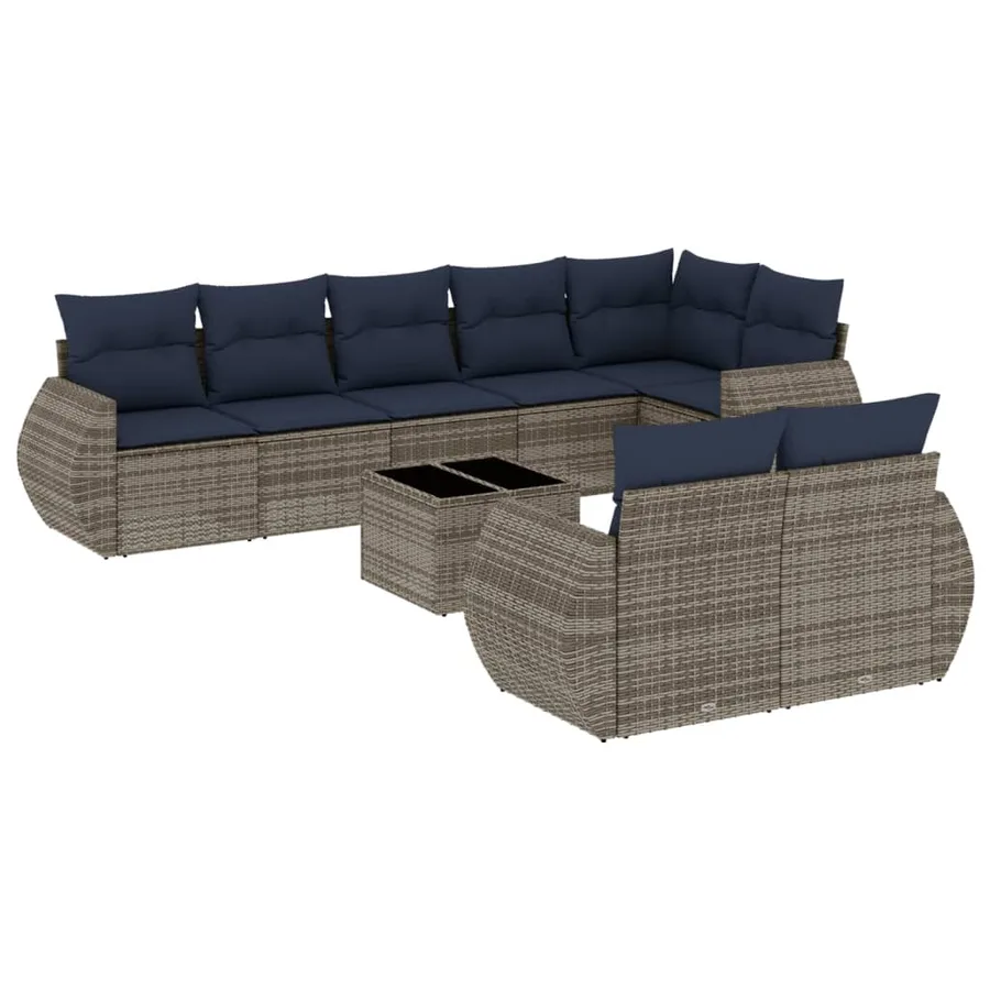 Ensemble de canapé de jardin 9 pcs avec coussins gris résine tressée - 2