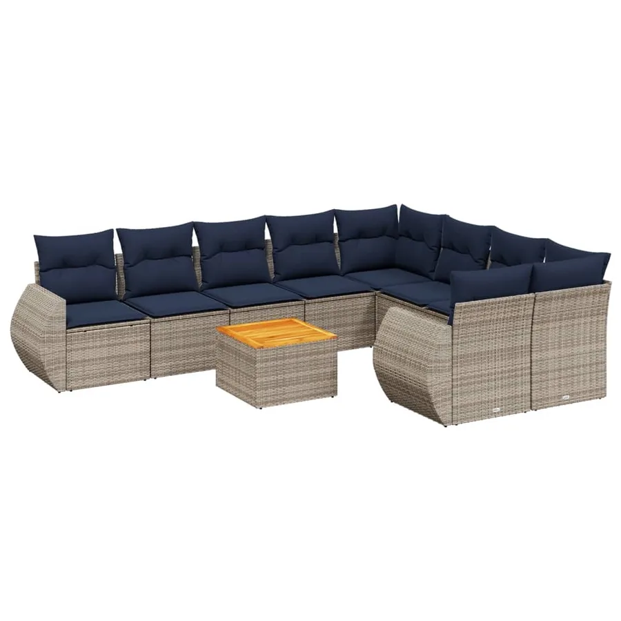 Ensemble de canapé de jardin 10 pcs avec coussins gris résine tressée - 2